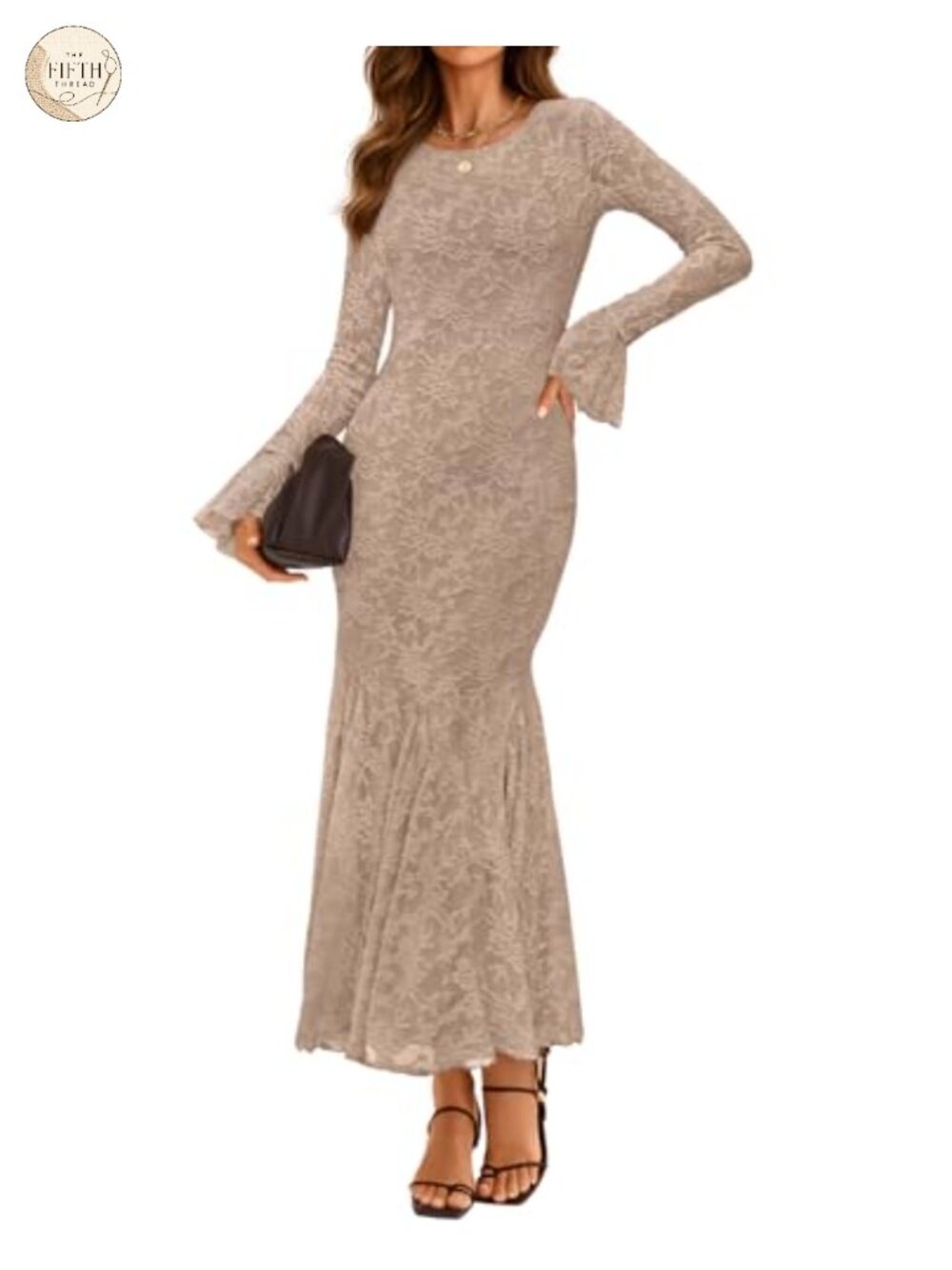Women's Long Sleeve Floral Lace Bodycon Maxi Dress Cocktail Wedding Guest